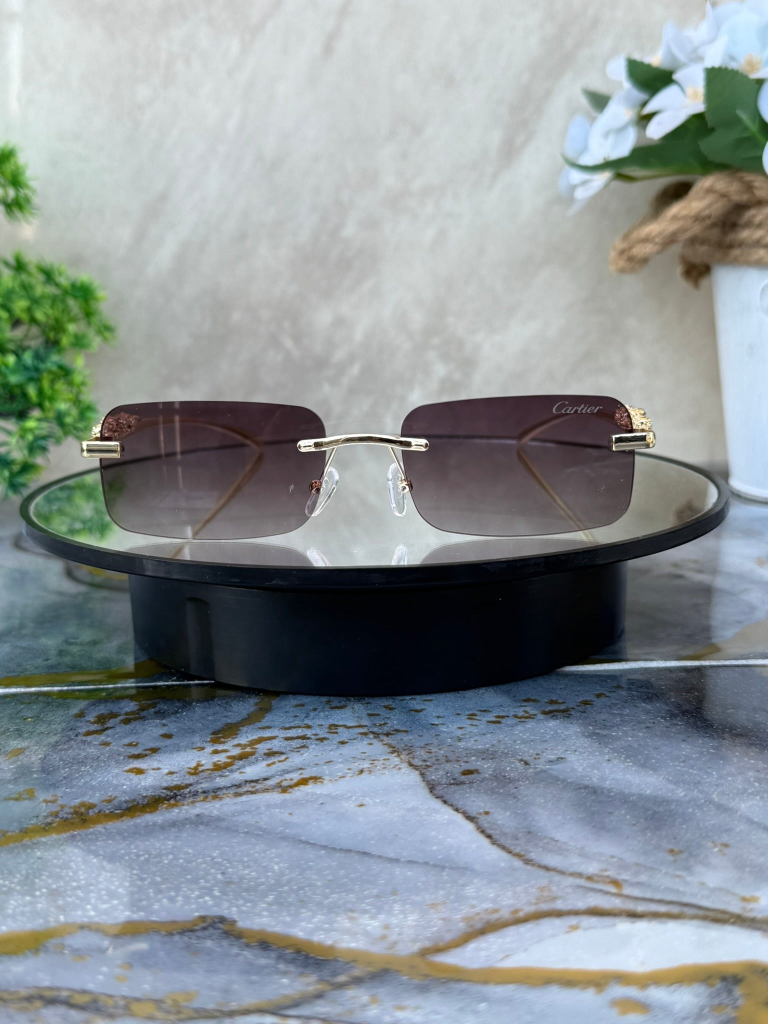 🕶️✨ Gafas Cartier – Diseño Rimless con Detalle Pantera ✨🕶️