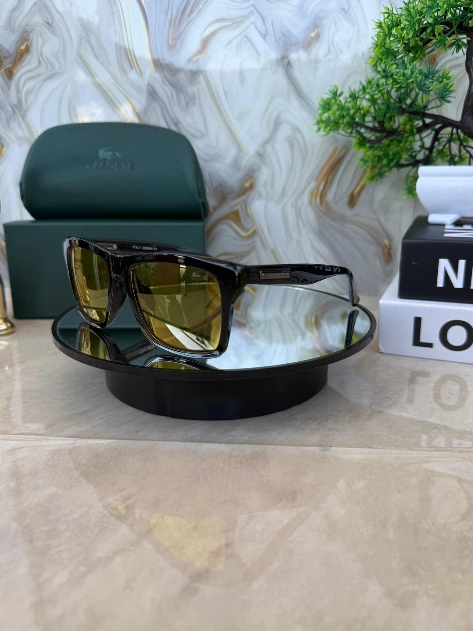 🕶️ Lentes de Sol La Coste  Negro Cuadrado – Lente Ámbar | Filtro UV